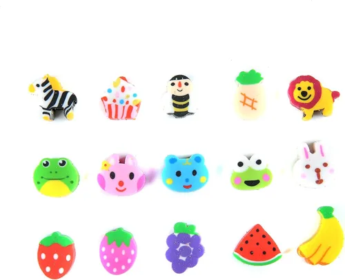 Vista 3 de 300 piezas de borradores de frutas de animales, surtido de pequeños borradores de lápices para niños para recuerdos de fiesta, relleno de regalos