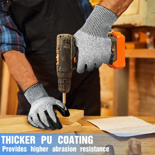 Vista 5 de Copkim 18 pares de guantes de nivel 5 resistentes a los cortes, guantes protectores ligeros con revestimiento de poliuretano, accesorios de trabajo