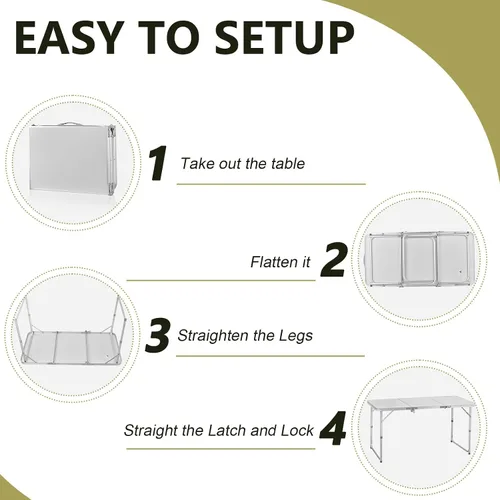 Vista 6 de Mesa plegable para uso en interiores y exteriores, mesa de tres pliegues de aleación de aluminio, mesa plegable portátil, mesa rectangular