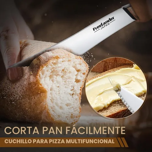 Vista 6 de Freelander Juego de 4 cuchillos para pizza con cuchillas afiladas de acero inoxidable, diseño forjado de espiga completa, mango ergonómico
