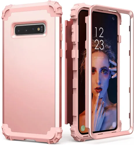 Vista 12 de IDweel Funda para Galaxy S10 Plus, 3 en 1, a prueba de golpes, delgada, híbrida, resistente, protección de policarbonato duro, silicona suave Negro