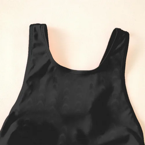 Vista 2 de Traje de baño deportivo de una pieza para niños y niñas, traje de baño sólido para práctica y competición en traje de baño negro y azul marino