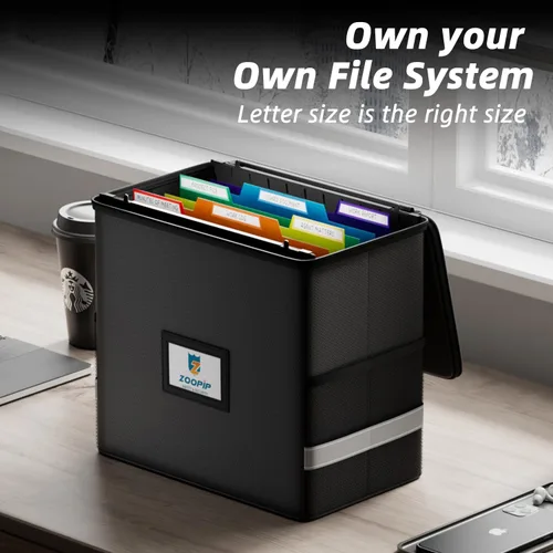 Vista 3 de Caja de archivos ignífuga ZOOPIP, 12.6 ''* 7.8 ''* 9.8 '' Hanging File Folders Included, 7x1.2" Accordion Pockets, Letter Size Organizer