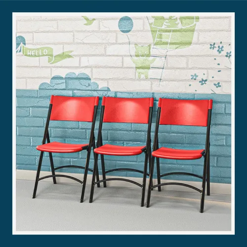 Vista 11 de OEF Furnishings Serie OEF600 Sillas plegables de respaldo alto, asiento de grado comercial de polietileno moldeado por soplado para uso en Rojo