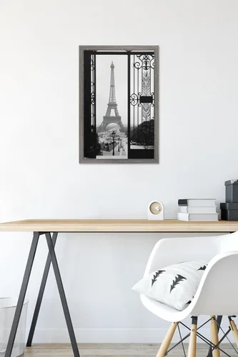 Vista 6 de Trends International Póster de pared de la Torre Eiffel - Puerta VIew, 14.725 x 22.375 pulgadas, versión enmarcada de madera de granero