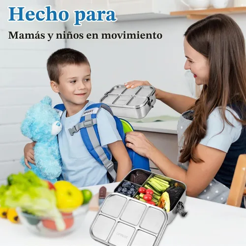 Vista 9 de UPTRUST Fiambrera Bento de acero inoxidable, 3 compartimentos, caja Bento de metal grande de 47.3 fl oz para niños o adultos, contenedor con clips