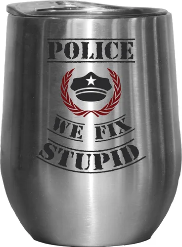 Vista 9 de Police, We Fix Stupid Coffee & Tea Mug or Office Decor for Officer & Cop - 12oz Wine Tumbler Black