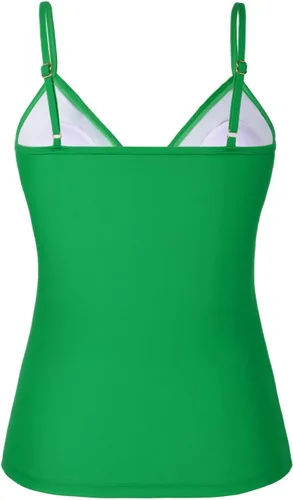 Vista 3 de Hilor Top tankini para mujer con volantes fruncidos y cuello en V