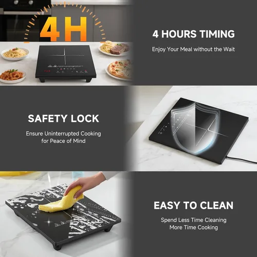 Vista 6 de AMZCHEF Placa de Cocción de Inducción Portátil: Quemador de Inducción de 74 Niveles de Temperatura con Sonda Digital, Quemador de Encimera de 1800W