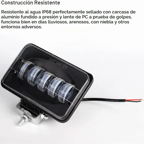 Vista 4 de Faros delanteros LED de 4 x 6 pulgadas, cuadrados, 12 V-24 V, blanco, aluminio