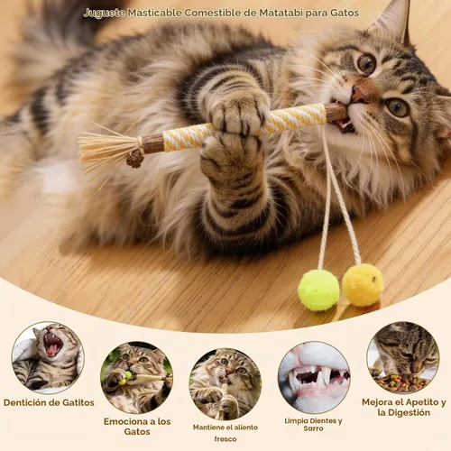 Vista 3 de Juguetes de hierba gatera para gatos de interior – Palitos de Silvervine y juguetes masticables para gatos para limpieza de dientes – Kit de hierba