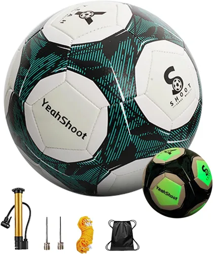 Vista 9 de Balón de fútbol holográfico tamaño 5, fútbol reflectante, bola de fútbol que brilla en la oscuridad, pelota de fútbol de cuero compuesto reflectante