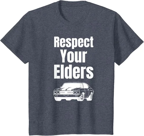 Vista 83 de Divertido regalo de auto para chicos – Respect Your Elders Classic Muscle Car Camiseta, Negro, S