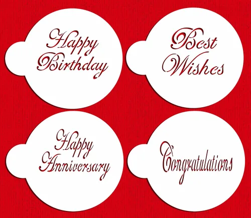 Vista 4 de Designer Stencils Script Celebration - Juego de plantillas para tartas, beige/semitransparente