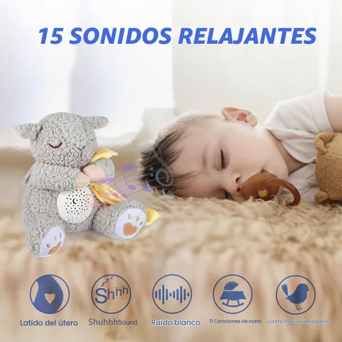 Vista 2 de BEREST - Máquina de ruido blanco para bebé en forma de animal de peluche, con latido del corazón de mamá, ovejas y canciones de cuna, proyector