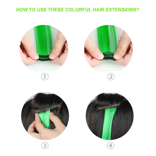 Vista 4 de 12 extensiones de cabello de colores, extensiones de cabello sintético con clip para fiesta multicolor de SOYZMYX de 22 pulgadas, accesorios