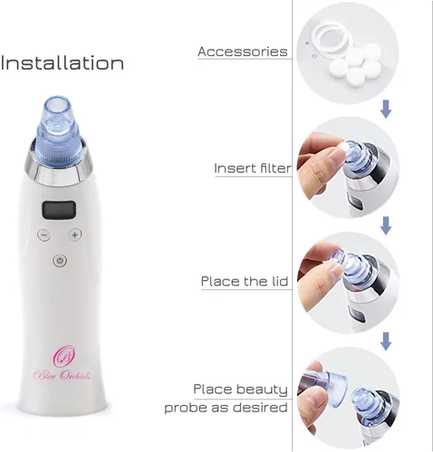 Vista 5 de Eliminador de puntos negros para la cara, dermasuction BlueOrchids para eliminación de puntos blancos, ventosa de acné, limpiador de poros al vacío