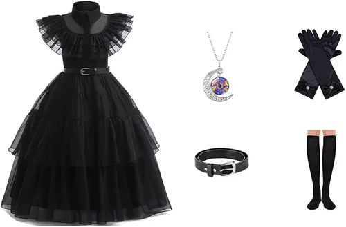 Vista 6 de Disfraz de Halloween para niñas, disfraz de cosplay con peluca, cinturones y accesorios, 3T-12T