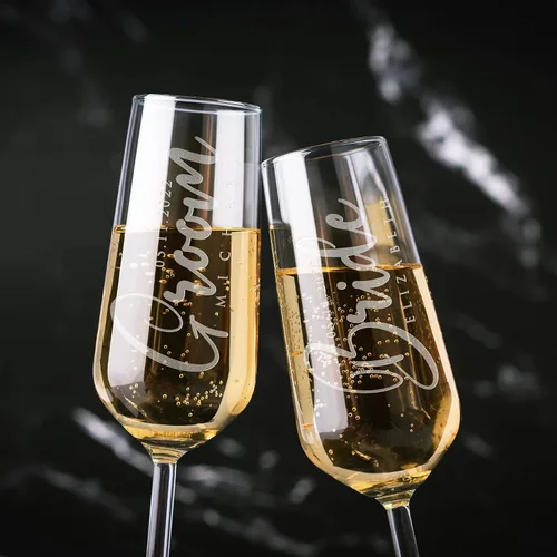 Vista 8 de Copas de champán personalizadas para boda, copas de brindis Love Birds para novia y novio, juego de 2