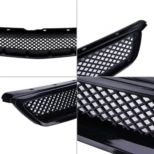 Vista 8 de Rejilla de parachoques delantero compatible con 1999-2000 para Civic Coupe/Sedán JDM Tipo R ABS Malla negra Parte de repuesto de protector