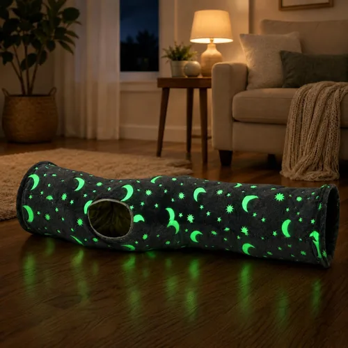 Vista 7 de Túnel Tubo para Gatos con Juguetes de Pelotas de Felpa Plegable Auto-Luminoso Fotoluminiscencia, para Mascotas Pequeñas Conejitos Conejos, Gatitos