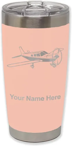 Vista 32 de LaserGram Vaso aislado al vacío de 20 onzas, avión de ala baja, grabado personalizado incluido (negro) Engraved Gift for Pilots, Vacuum Insulated