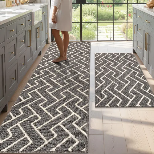 Vista 16 de Juegos de alfombras de cocina de 2 piezas - Alfombras de cocina antideslizantes coloridas para piso - Gruesas, alfombra decorativa de piso de cocina