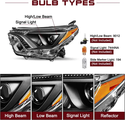 Vista 2 de JSBOYAT Conjunto de faros halógenos de repuesto para faros RAV4 2016 2017 2018, no compatible con modelo LED, lado derecho del pasajero y lado