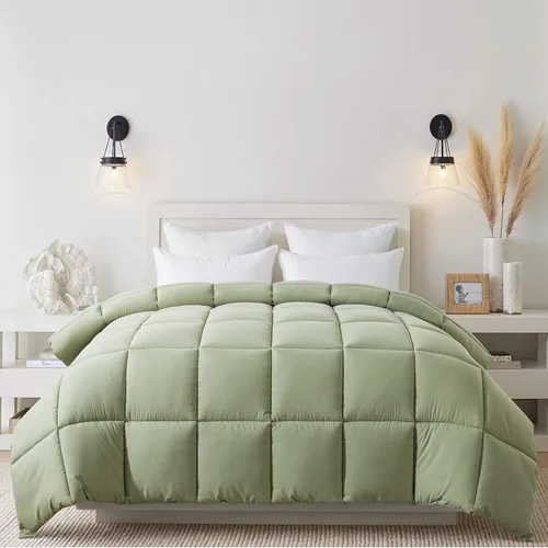Vista 7 de Cosybay - Edredón con relleno alternativo y acolchado suave, para todas las estaciones, inserto de colcha con pestañas en las esquinas, 88x92 Verde