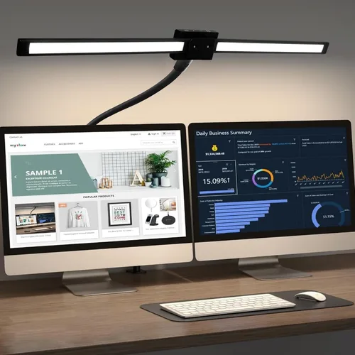 Vista 8 de Lámpara de escritorio LED con abrazadera, cuello de cisne con control remoto, luz de escritorio con protección ocular, 24 W, ultra brillante