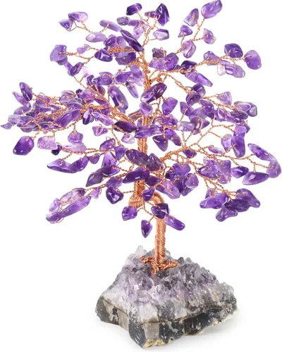 Vista 8 de Árbol de la Vida de Cristal de Gemas de Chakra Hecho a Mano, Amatista Natural con Base de Racimo de Amatista, Decoración Feng Shui Bonsái Árbol