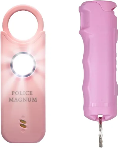 Vista 11 de Police Magnum Alarma de seguridad personal y spray de pimienta Combo de autodefensa para mujeres, sirena ruidosa de 135 db con luz y máxima fuerza