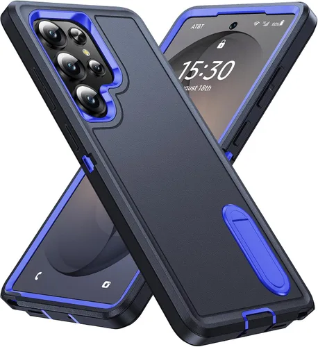 Vista 17 de BaHaHoues Funda protectora de grado militar para Samsung Galaxy S25 Plus con soporte integrado, a prueba de golpes y caídas (morado noche/rosa bebé)