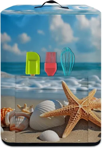 Vista 3 de Cubierta para freidora de aire con diseño de estrella de mar de playa, funda protectora rectangular con bolsillo y asa para olla a presión