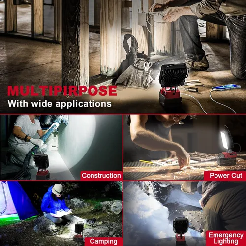 Vista 2 de MtiolHig Luz de trabajo LED inalámbrica compatible con batería Milwaukee de 18 V - Luz de construcción de inundación portátil de emergencia