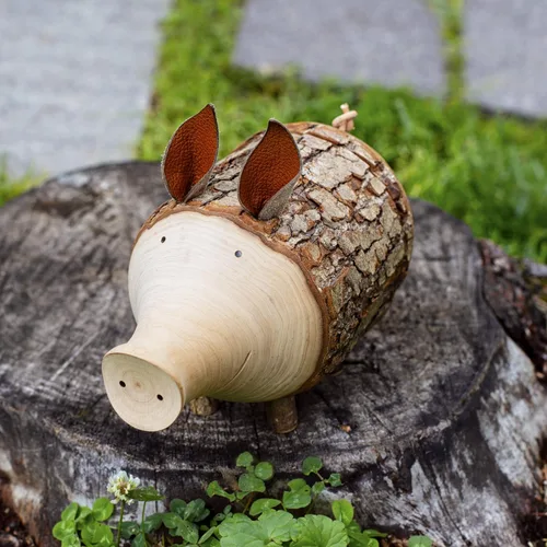 Vista 3 de Forest Decor Alcancías de madera – Adorable figura de cerdo para niñas y niños – Caja de dinero de ahorro de madera para adultos – Bonita decoración
