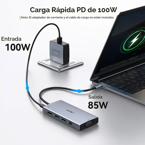 Vista 6 de Estación de acoplamiento para laptop 4 monitores, estación de acoplamiento 9 en 1 monitor dual para Dell HP, estación de acoplamiento USB C 3