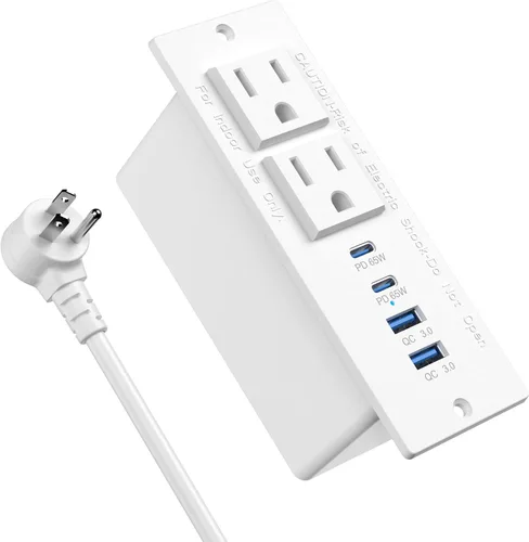 Vista 10 de Regleta de Energía Empotrada para Conferencias con Enchufe, Cable de 6.56 Pies, Regleta de Energía de Escritorio con Ojal con 2 Enchufes y 2 Puertos