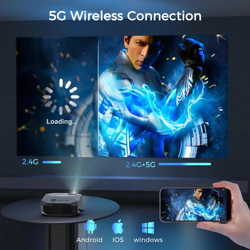Vista 2 de Proyector con WiFi 5G y Bluetooth nativo 1080P 4K, proyector al aire libre, proyector portátil de cine en casa para iOS/Android/TV Negro