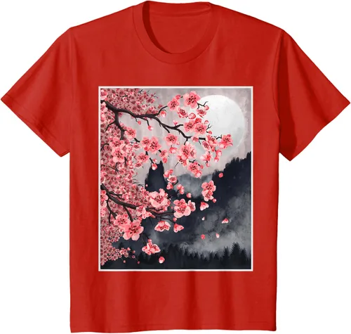 Vista 3 de Sakura - Camiseta japonesa de cerezo en flor japonesa, Negro, S