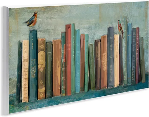 Vista 2 de Stupell Industries Main Line Studio - Estantería de pared con diseño de libros y pájaros, 17 x 7 pulgadas, fácil de colgar y resistente, fabricada