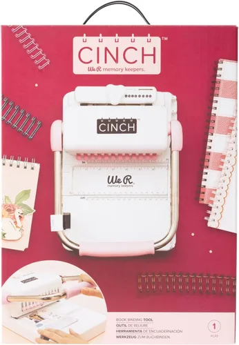 Vista 2 de We R Memory Keepers, Máquina Encuadernadora de Libros Cinch 2, Rosa/Blanco, Diseño Fácil de Usar con Regla Deslizante, Compatible con Bobinas