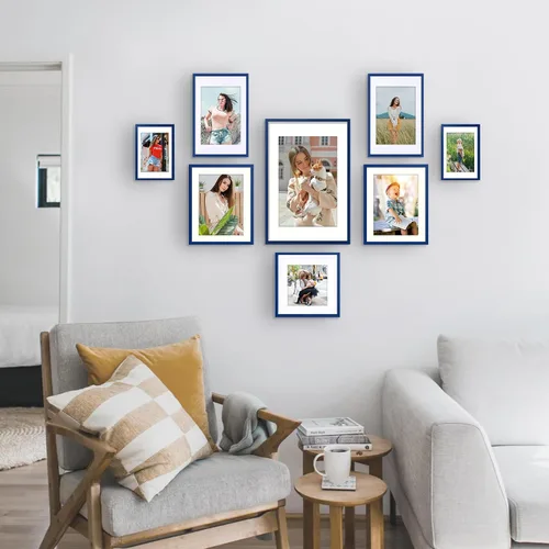 Vista 7 de wyooxoo Juego de 2 marcos de fotos de 4 x 6 pulgadas de madera maciza azul oscuro, marcos coloridos con plexiglás HD, para pared o mesa