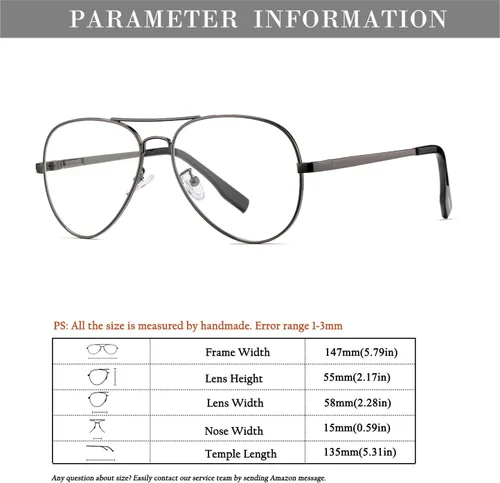 Vista 6 de HJSTES Lentes de aviador de lente transparente, luz azul para mujeres y hombres, marco de piloto, anteojos clásicos sin receta