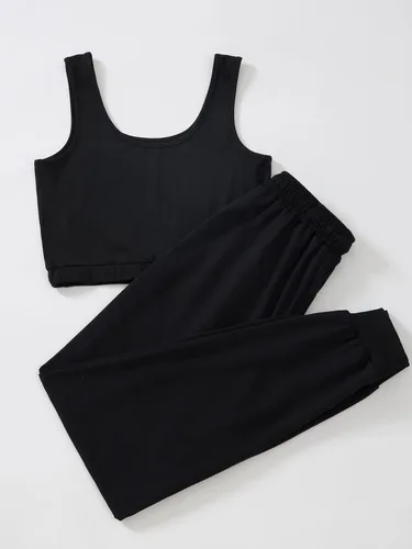 Vista 2 de Verdusa Conjunto de 2 piezas para mujer con camiseta corta sin mangas y pantalones deportivos