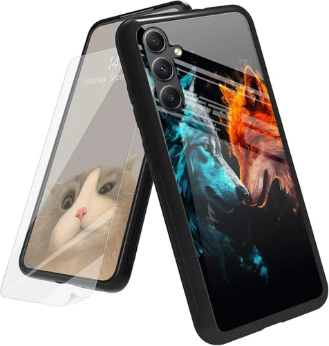 Vista 69 de Funda para Samsung Galaxy A12 5G con protector de pantalla, parte trasera de vidrio templado + TPU de silicona suave que absorbe los golpes