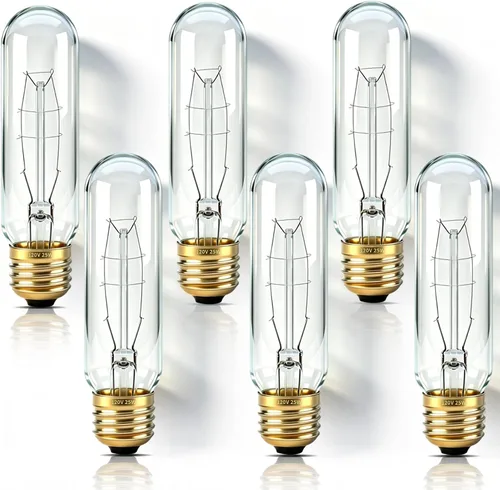 Vista 8 de Bombillas tubulares T10 de 25 W, bombilla incandescente, bombilla T10, 120 V, 25 W, 2200 K, bombillas de tubo E26, base media, regulables