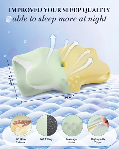 Vista 6 de Almohada cervical para el cuello, almohadas ergonómicas refrescantes de espuma viscoelástica para un sueño profundo con funda de almohada lavable