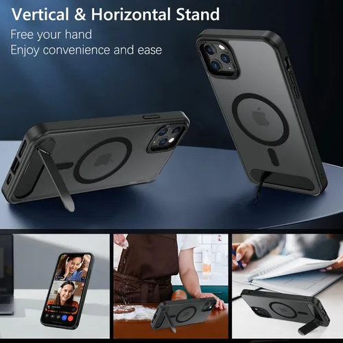 Vista 2 de GUAGUA Funda para iPhone 11 Pro Max con soporte, fundas magnéticas con soporte invisible plegable translúcido mate trasero delgado protector a