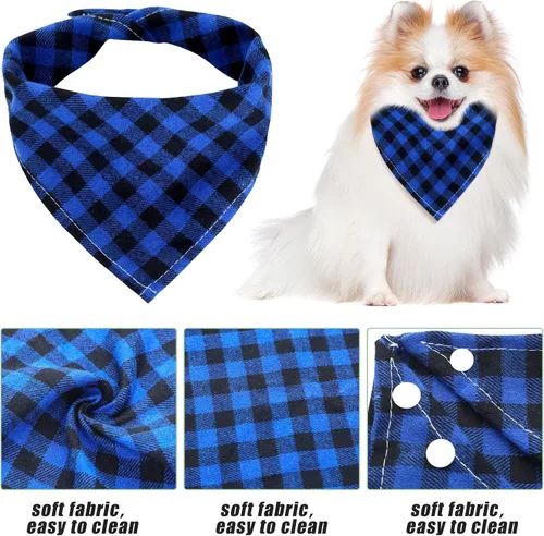 Vista 5 de Honoson 6 pañuelos triangulares para perro, bufanda para perro, bufanda con estampado a cuadros, baberos ajustables, lavables, juego de bandana
